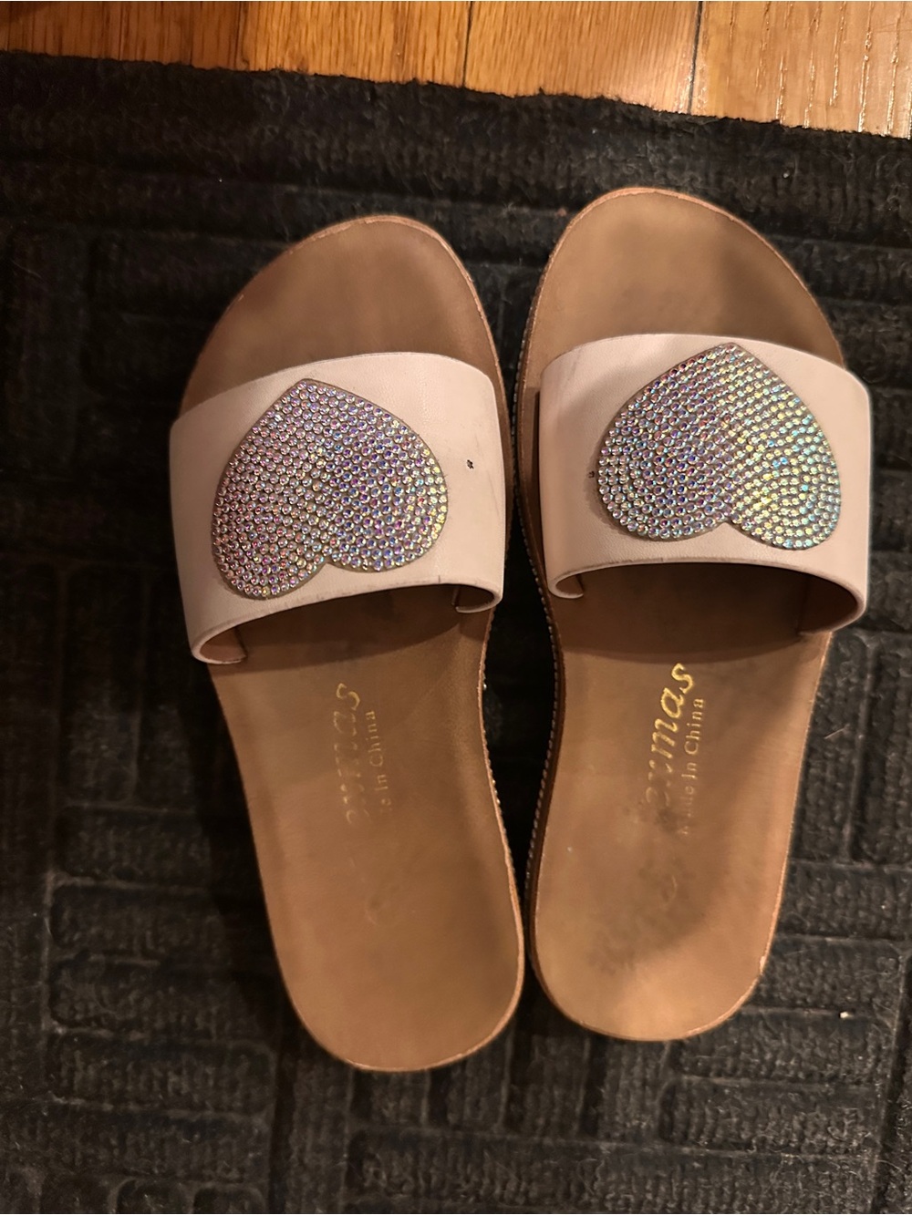 Women's Pink Slide Sandals with Sparkling Heart Accent